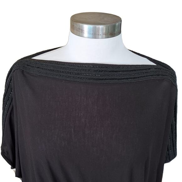 All Saints Oriel Slouchy Tee Size 8 Embellished Boat Neck Asymmetrical Black Top - Picture 9 of 12